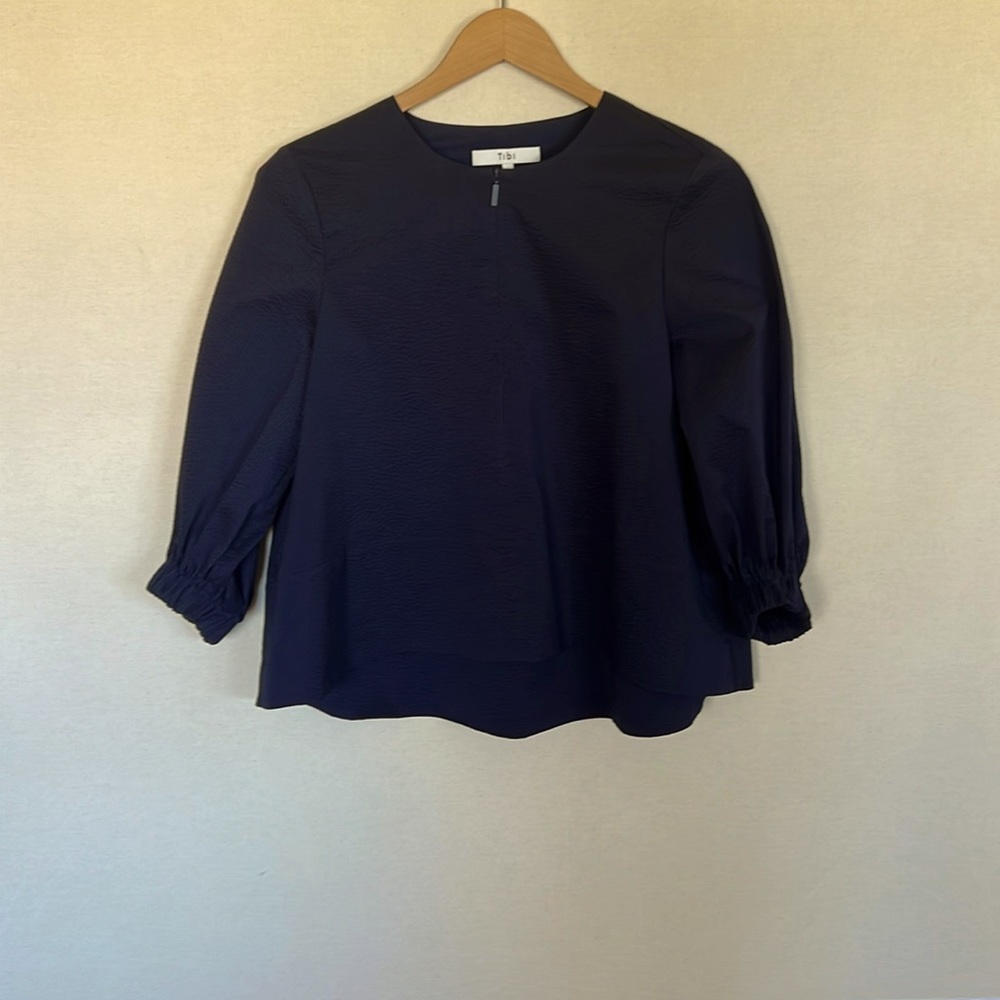 Tibi navy blue top with front 3/4 zip size 0